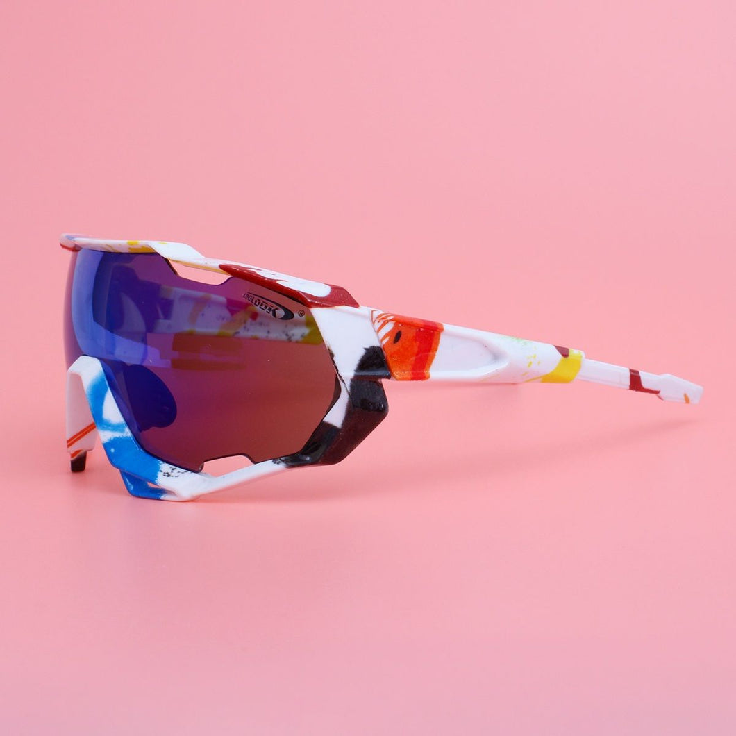 Sunglasses White Graphic Print Mirror Sport