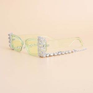 Sunglasses Green Rectangle Rhinestone Fringe