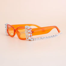 Load image into Gallery viewer, Sunglasses Orange Rectangle Rhinestone Fringe
