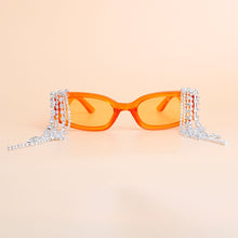 Load image into Gallery viewer, Sunglasses Orange Rectangle Rhinestone Fringe
