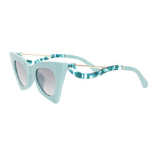 Load image into Gallery viewer, Sunglasses Aqua Retro Cat Eye Gold Bar Eyewear
