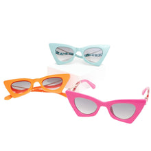 Load image into Gallery viewer, Sunglasses Aqua Retro Cat Eye Gold Bar Eyewear
