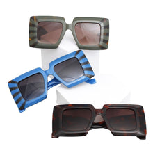 Load image into Gallery viewer, Sunglasses Square Blue Stripe Oversize Wide Edge
