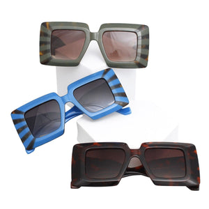 Sunglasses Square Blue Stripe Oversize Wide Edge