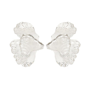 Studs Irregular Silver Folded Petal Flower Earrings