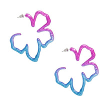 Load image into Gallery viewer, Hoops Exotic Tropical Floral Pink Blue Earrings
