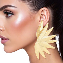 Load image into Gallery viewer, Studs Large Gold Fanned Tropical Leaves Earrings

