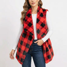 Load image into Gallery viewer, Red Buffalo Plaid Faux Fur Vest
