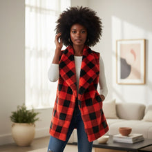 Load image into Gallery viewer, Red Buffalo Plaid Faux Fur Vest
