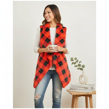 Load image into Gallery viewer, Red Buffalo Plaid Faux Fur Vest
