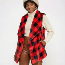 Load image into Gallery viewer, Red Buffalo Plaid Faux Fur Vest
