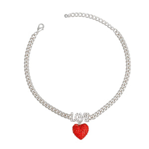Anklet Silver Sparkling Love Red Heart Ankle Chain