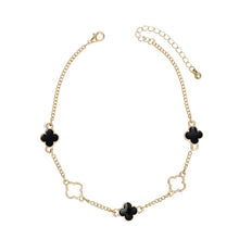 Load image into Gallery viewer, Anklet Gold Black Quatrefoil Dainty Ankle Chain
