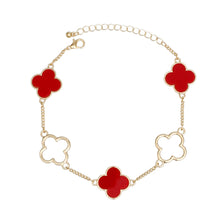 Load image into Gallery viewer, Anklet Gold Red Quatrefoil 5 Motif Ankle Chain
