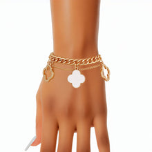 Load image into Gallery viewer, Bracelet White Clover Quatrefoil Charm Gold Chain
