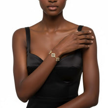 Load image into Gallery viewer, Black Encrusted Quatrefoil Motif Gold Bracelet
