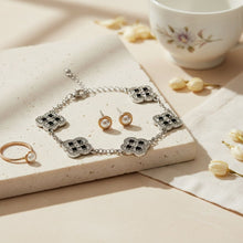 Load image into Gallery viewer, Black Encrusted Quatrefoil Motif Silver Bracelet
