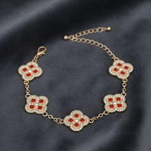 Load image into Gallery viewer, Red Encrusted Quatrefoil 5 Motif Chain Bracelet
