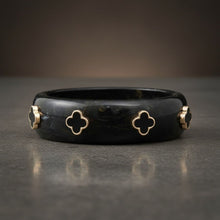 Load image into Gallery viewer, Bangle Marbled Black and Gold Quatrefoil Bracelet
