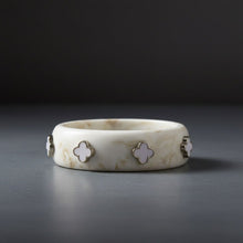 Load image into Gallery viewer, Bangle Marbled Ivory and Gold Quatrefoil Bracelet
