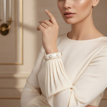 Load image into Gallery viewer, Bangle Marbled Ivory and Gold Quatrefoil Bracelet
