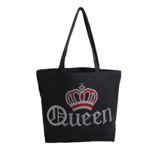 Load image into Gallery viewer, Tote Black Canvas Queen Bling Bag for Women
