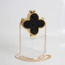 Load image into Gallery viewer, Mini Black Quatrefoil Sparkle Crossbody Compact
