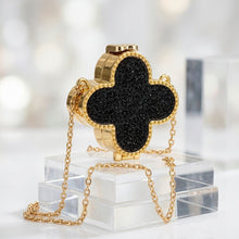 Load image into Gallery viewer, Mini Black Quatrefoil Sparkle Crossbody Compact
