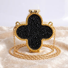 Load image into Gallery viewer, Mini Black Quatrefoil Sparkle Crossbody Compact
