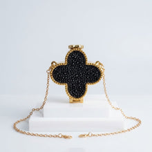 Load image into Gallery viewer, Mini Black Quatrefoil Sparkle Crossbody Compact
