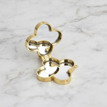 Load image into Gallery viewer, Mini Gold Quatrefoil Sparkle Crossbody Compact
