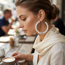 Load image into Gallery viewer, White Pearl &amp; Stone Encrusted Bead Hoop Earrings
