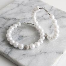Load image into Gallery viewer, White Pearl &amp; Stone Encrusted Bead Hoop Earrings
