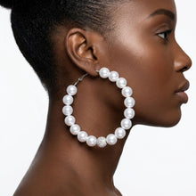 Load image into Gallery viewer, White Pearl &amp; Stone Encrusted Bead Hoop Earrings
