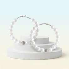 Load image into Gallery viewer, White Pearl &amp; Stone Encrusted Bead Hoop Earrings
