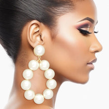 Load image into Gallery viewer, Pearl Cream Gold Large Teardrop Earrings for Women
