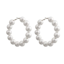 Load image into Gallery viewer, Large White Pearl Hoops
