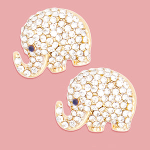 Gold Rhinestone Elephant Studs