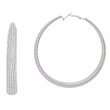 Load image into Gallery viewer, Hoops Graduated Silver Rhinestone 3.5 inch Earring
