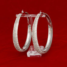 Load image into Gallery viewer, Hoops Graduated Silver Rhinestone 3.5 inch Earring
