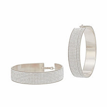 Load image into Gallery viewer, Silver Rhinestone Wide Metal Hoops
