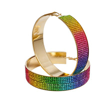 Load image into Gallery viewer, Rainbow Rhinestone Wide Metal Hoops
