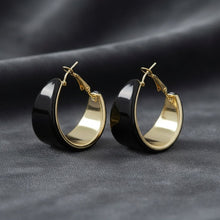 Load image into Gallery viewer, Hoop Black Resin Coated Classic Wide Gold Earrings
