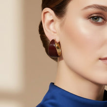 Load image into Gallery viewer, Hoop Burgundy Resin Coated Classic Wide Earrings

