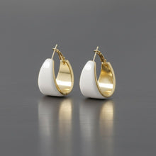 Load image into Gallery viewer, Hoop White Resin Coated Classic Wide Gold Earrings
