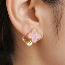 Load image into Gallery viewer, Pink Clover Crystal Stud Earrings with Omega Back
