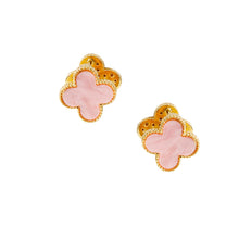 Load image into Gallery viewer, Pink Clover Crystal Stud Earrings with Omega Back
