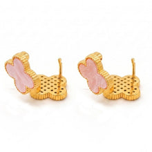 Load image into Gallery viewer, Pink Clover Crystal Stud Earrings with Omega Back

