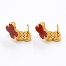 Load image into Gallery viewer, Red Clover Crystal Stud Earrings with Omega Back
