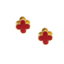 Load image into Gallery viewer, Red Clover Crystal Stud Earrings with Omega Back
